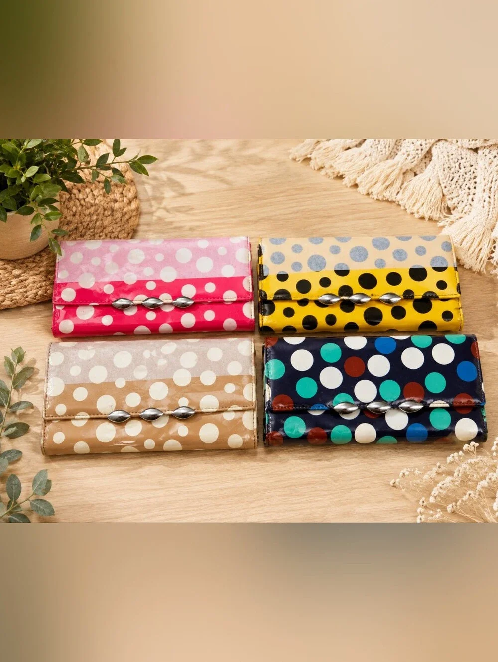 ✨ Vintage Polka Dot Wallet & Chain Purse Bundle | 4-Piece Set